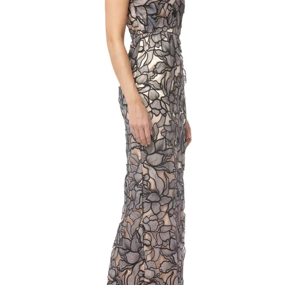 JS Collections Embroidered Floral Cutout Gown  BLACK BLUSH, Size 12